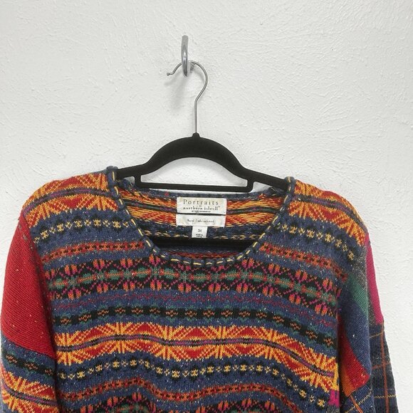 VTG Northern Isles Colorful Mixed Media Patchwork Striped Sweater 3X Cottagecore - Picture 3 of 11